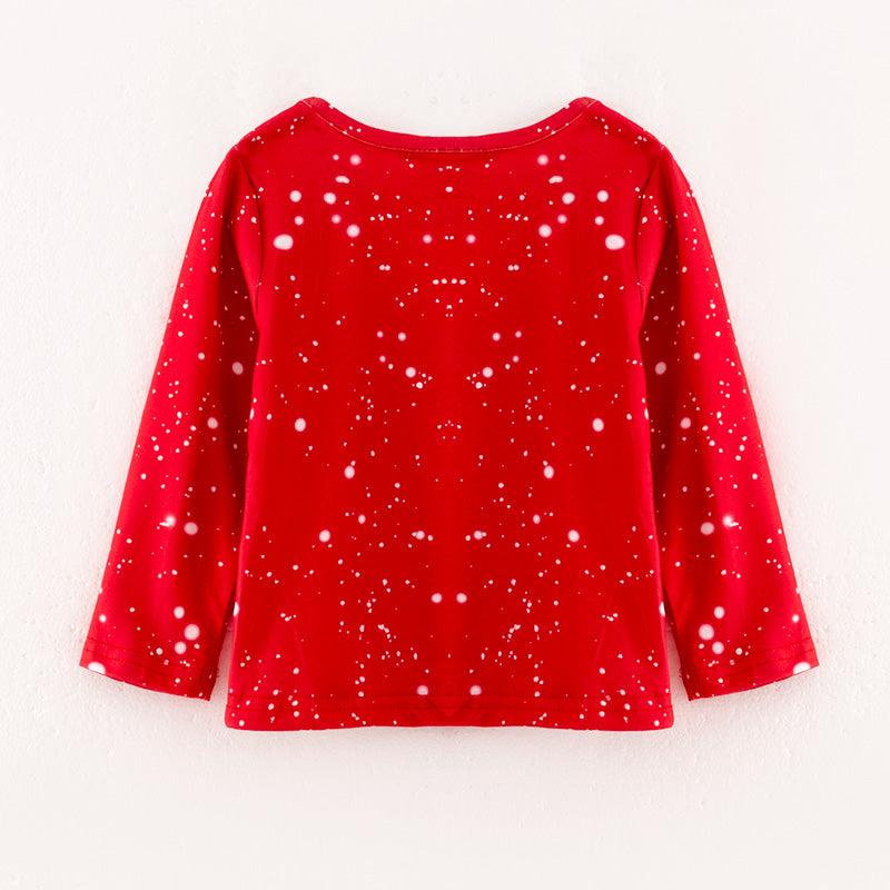 （In Stock L08-01-01）Girls Christmas Print Red Top