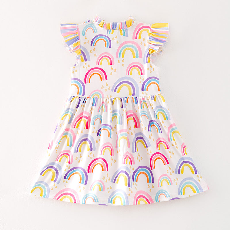 （In Stock）Girls Spring and Summer Rainbow Print Dress