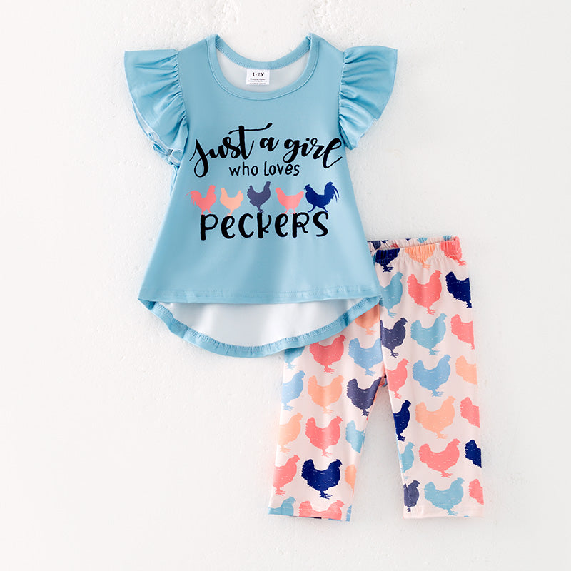 （In Stock）Girls Spring and Summer Peckers Print Capris Set