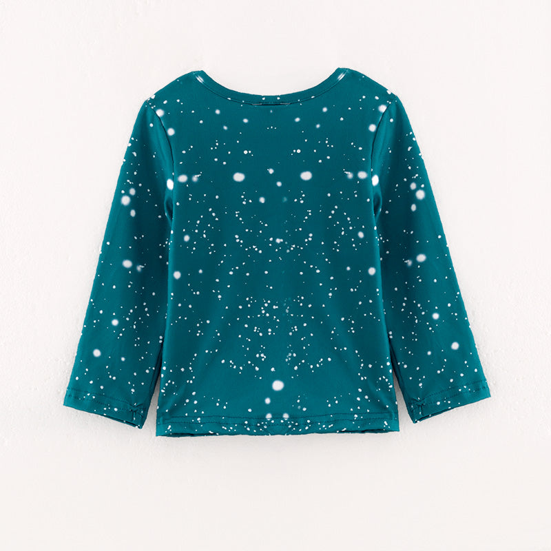 （In Stock L08-05-02）Girls Christmas Print Green Top