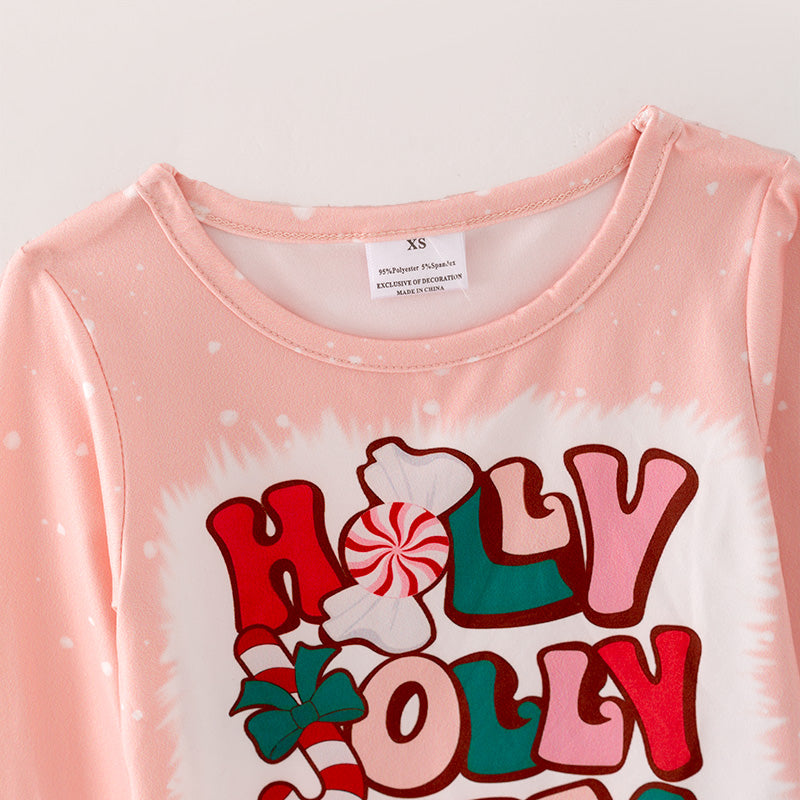 （In Stock L08-04-02）Girls Christmas Print Baby Pink Top