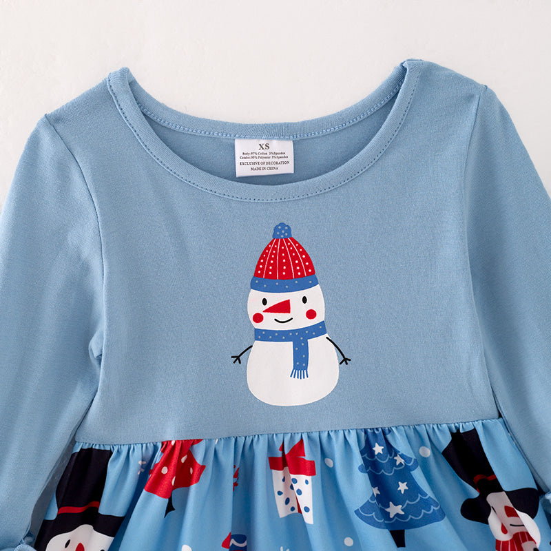 （In Stock L08-05-02）Girls Christmas Snowman Print Dress