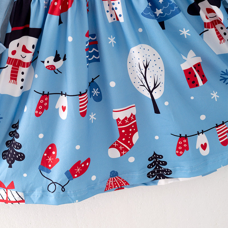 （In Stock L08-05-02）Girls Christmas Snowman Print Dress