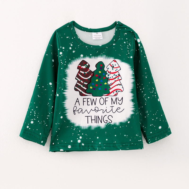 （In Stock L08-02-01）Girls Christmas Print Green Top