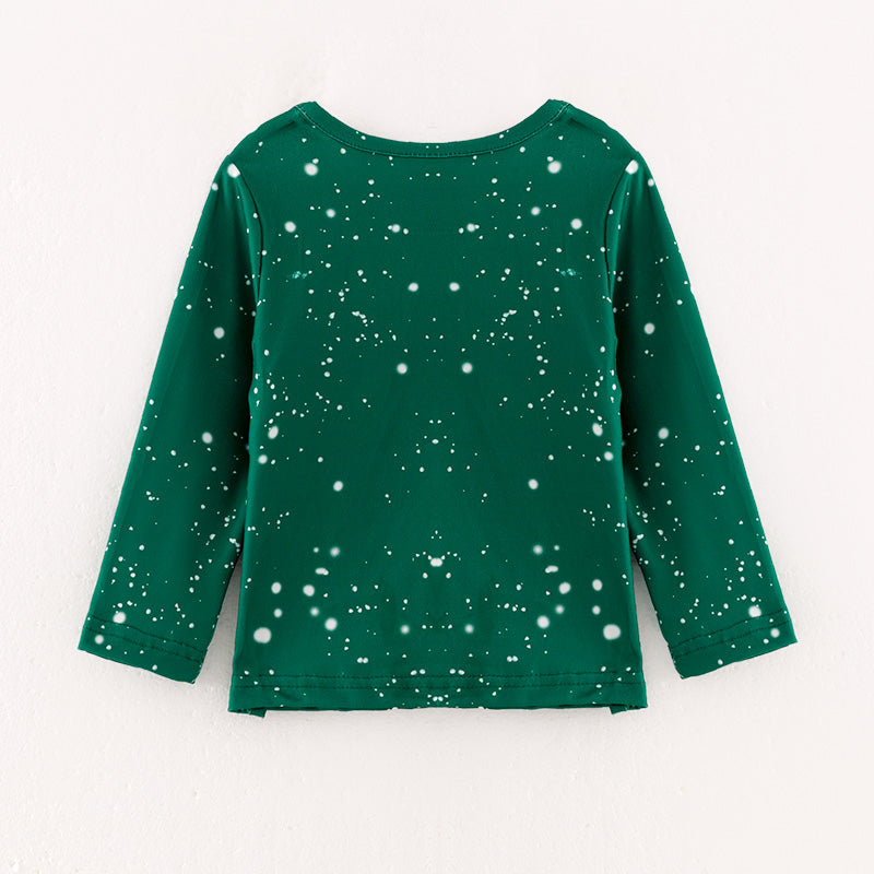 （In Stock L08-02-01）Girls Christmas Print Green Top