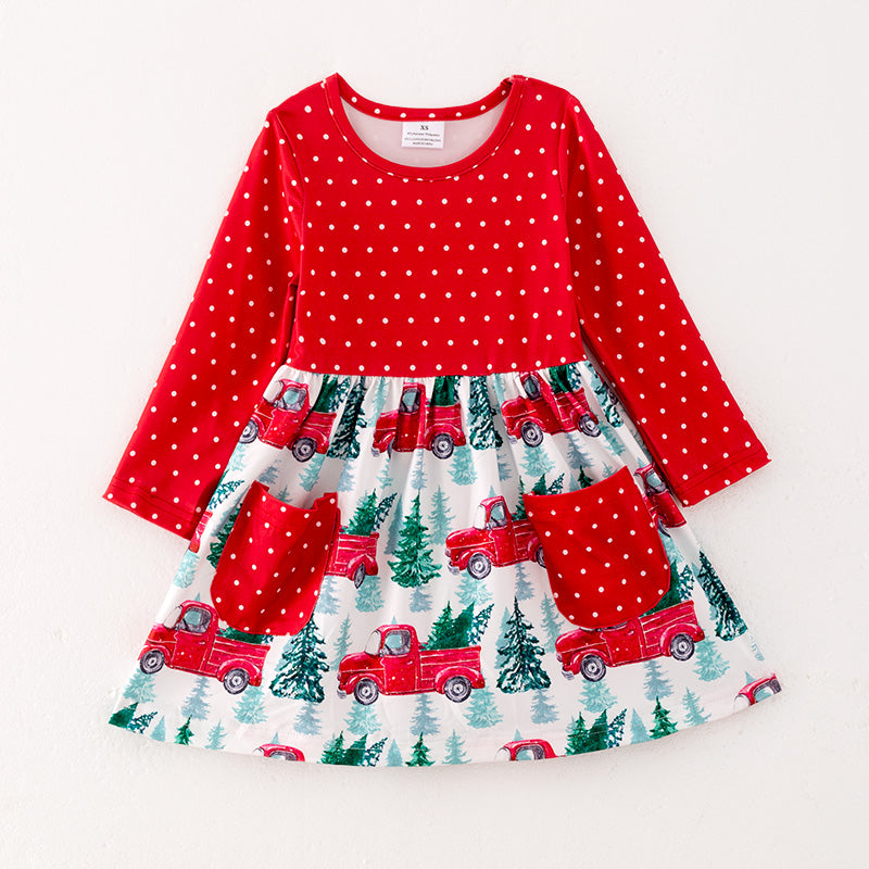 （In Stock L36-04-03）Girls Christmas Print Red Dot Dress