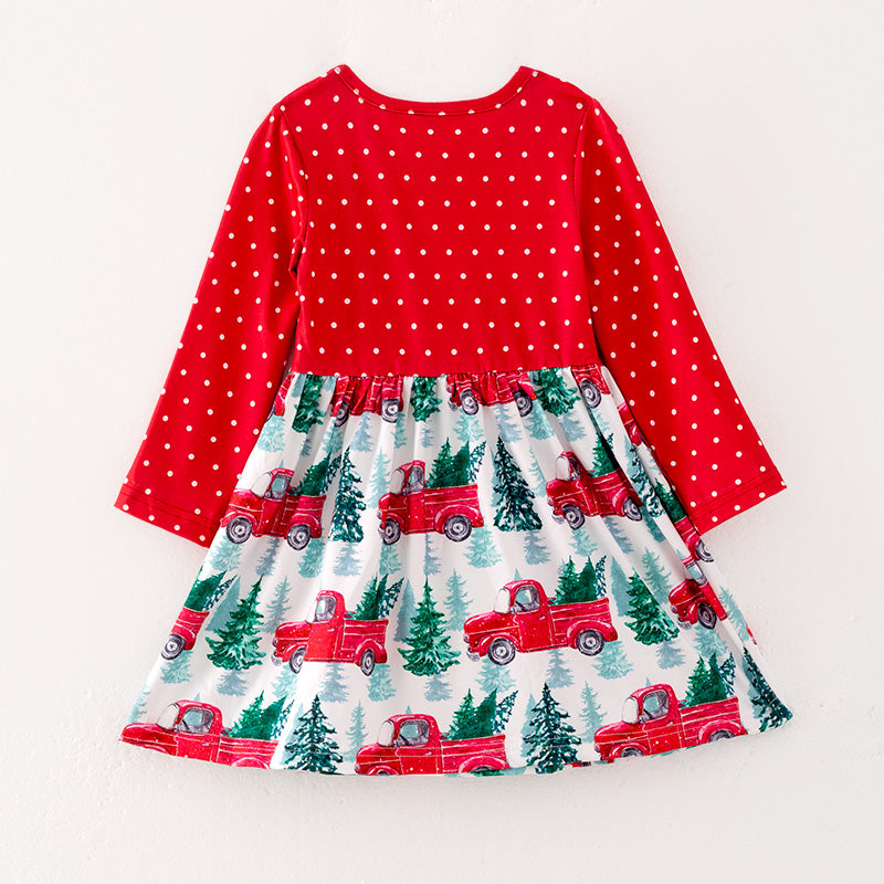 （In Stock L36-04-03）Girls Christmas Print Red Dot Dress