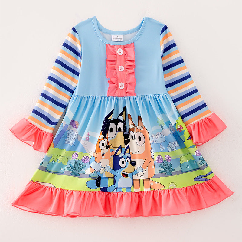 （Pre Order）Girls Fall Cute Cartoon Print Dress