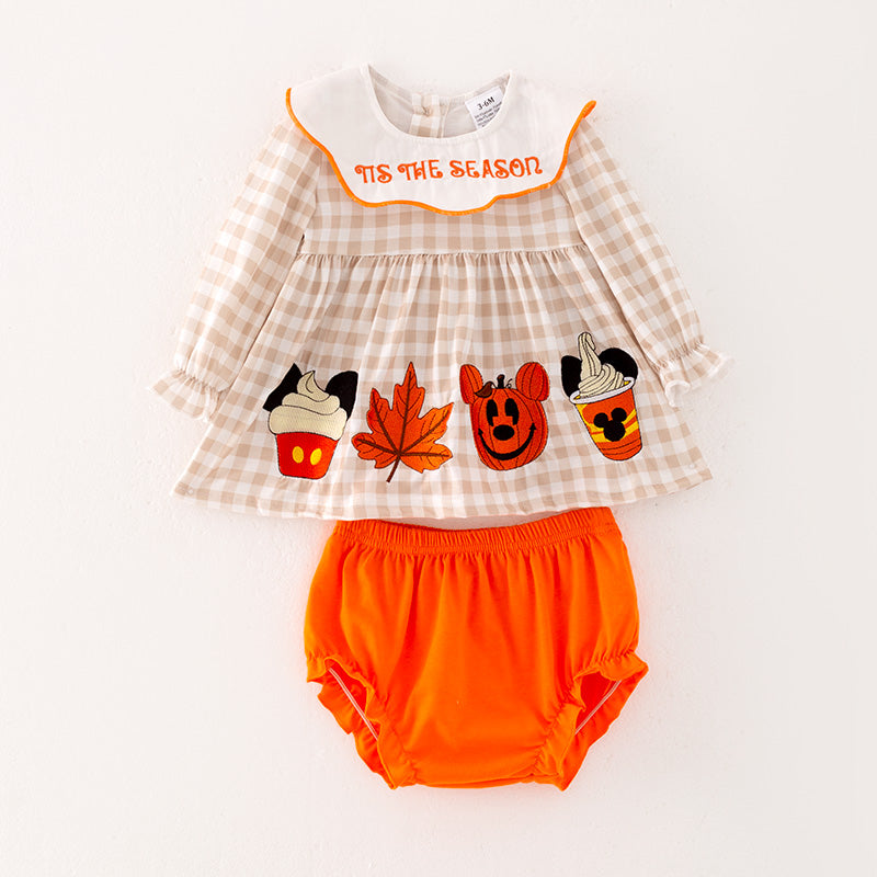 （In Stock G18-5-3）Baby Girls Halloween Cartoon Embroided Romper Set