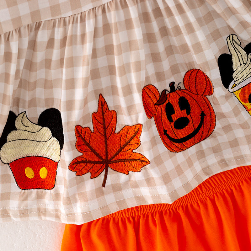 （In Stock G18-5-3）Baby Girls Halloween Cartoon Embroided Romper Set