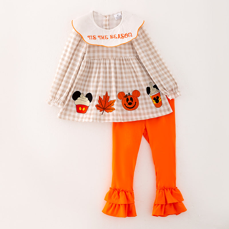 （In Stock G21-4-3）Girls Halloween Cartoon Embroided Outfit Set