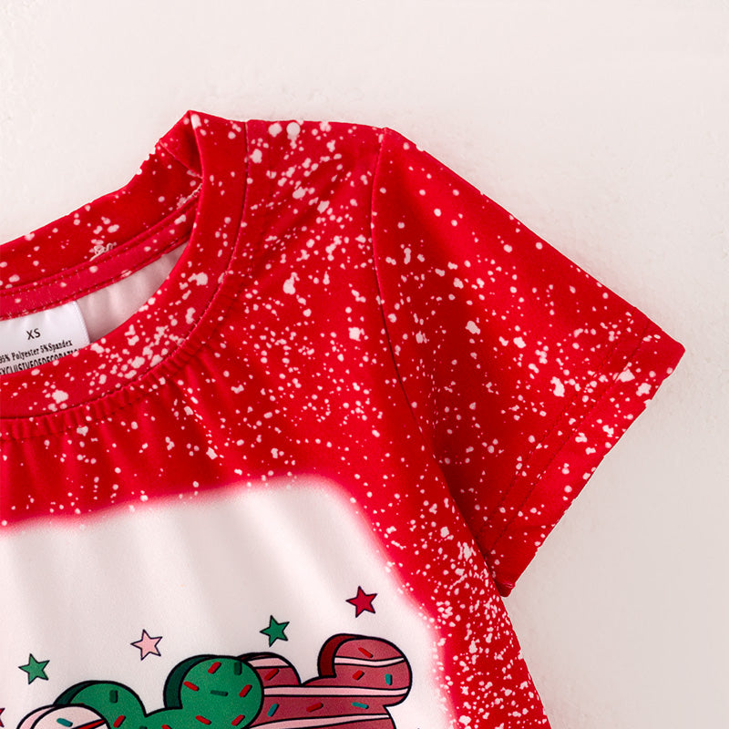 （In Stock L37-1-2）Girls Christmas Print Red T-shirt