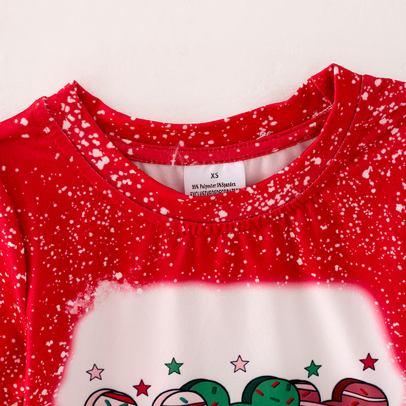 （In Stock L37-1-2）Girls Christmas Print Red T-shirt