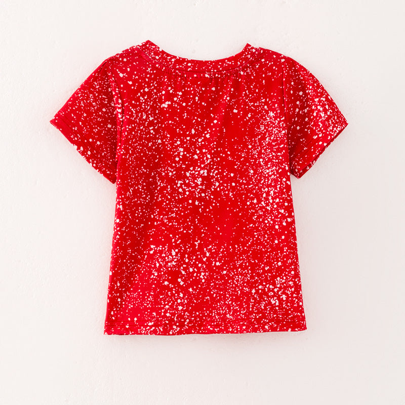 （In Stock L37-1-2）Girls Christmas Print Red T-shirt