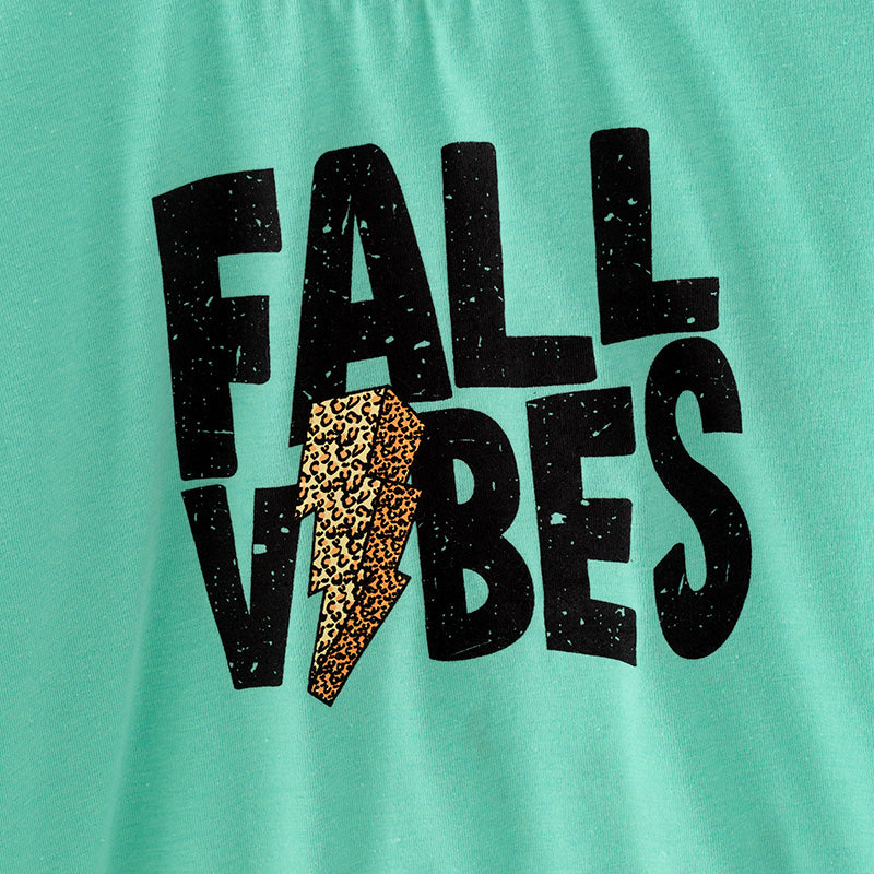 （In Stock E27-5-2）Girls Fall “FALL VIBES” Print Top