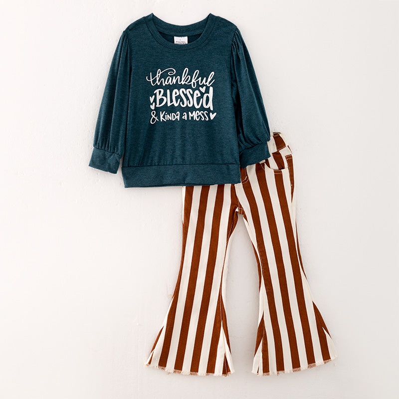 （In Stock Q04-04-01）Girls Thanksgiving Print Jeans Set