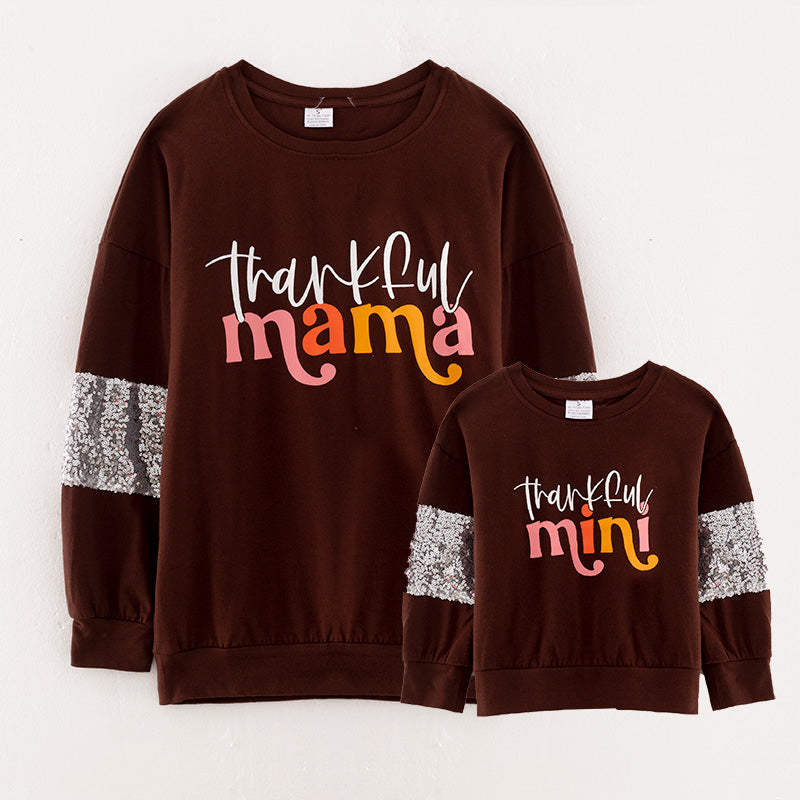 （In Stock L19-04-01）Mommy and Me “thankful MAMA and MINI” Print Top