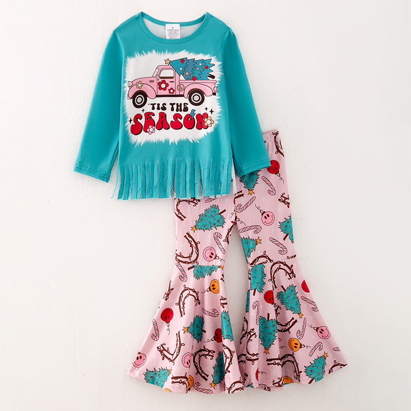 （In Stock L28-4-3）Girls Christmas Print Outfit Set