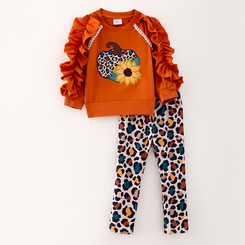 （In Stock L7-4-1）Girls Thanksgiving Applique Outfit Set