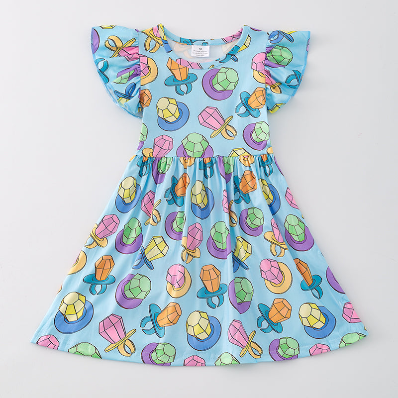 Girls Blue Masonry Print Milk Silk Dress