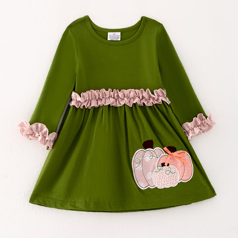 （In Stock Q06-02-02）Girls Thanksgiving Pumpkin Embroidery Dress