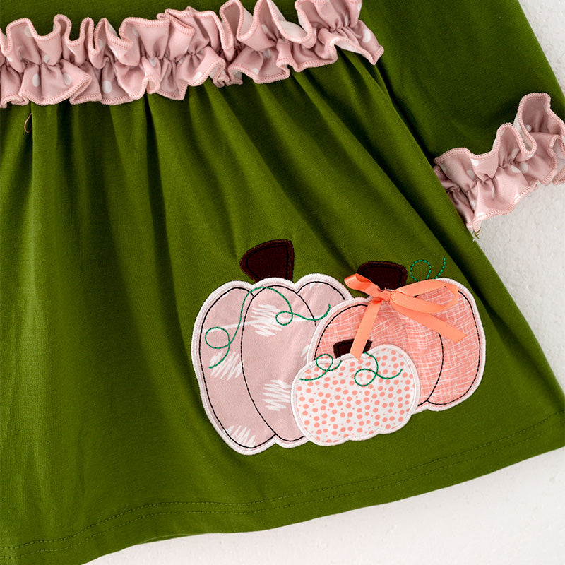 （In Stock Q06-02-02）Girls Thanksgiving Pumpkin Embroidery Dress