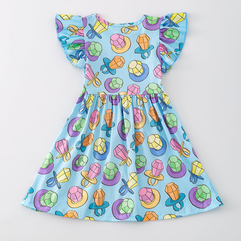 Girls Blue Masonry Print Milk Silk Dress