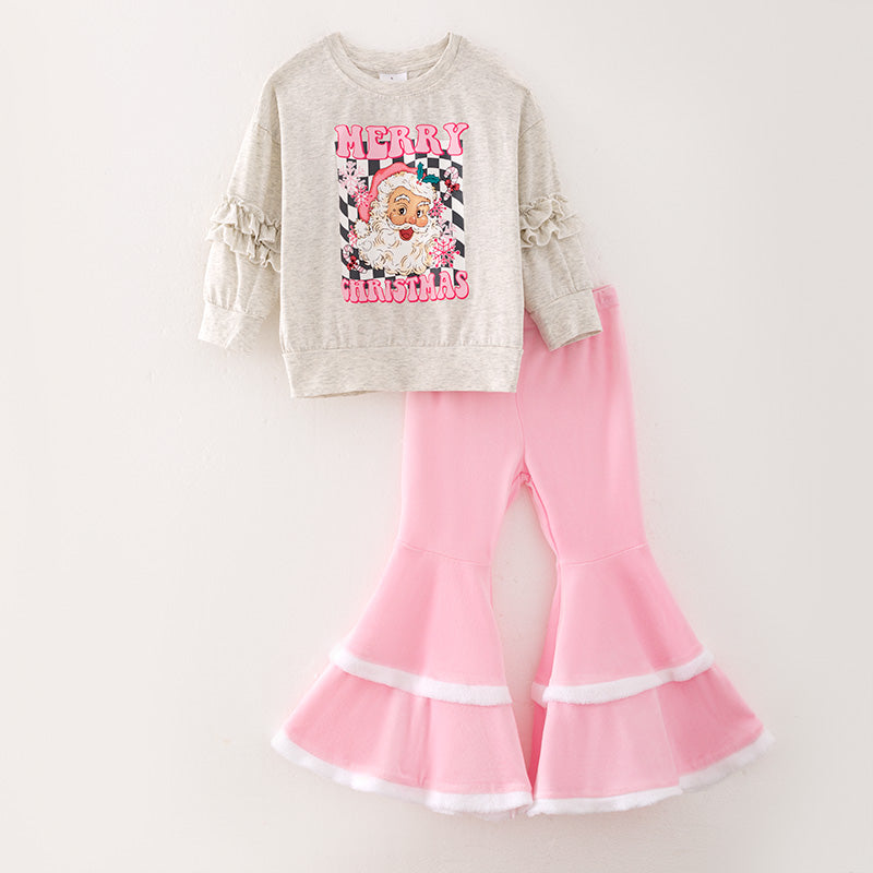 （In Stock L22-3-3）Girls Christmas Print Top Fuzzy Pants Set