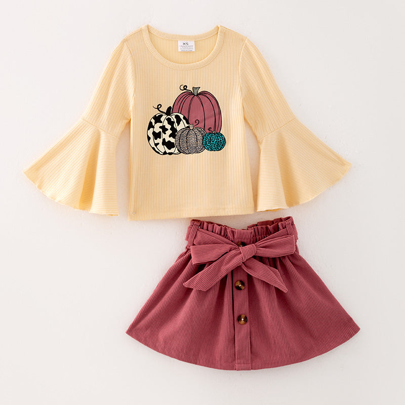 （In Stock Q02-05-01）Girls Thanksgiving Print Skirt Set