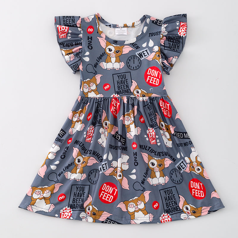 (In Stock L12-01-03)Girls Grey Print Milk Silk Dress