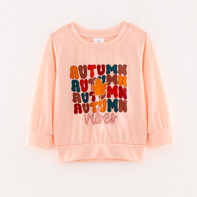 （In Stock Q6-2-1）Girls Thanksgiving “AUTUMN VIBES” Print Top