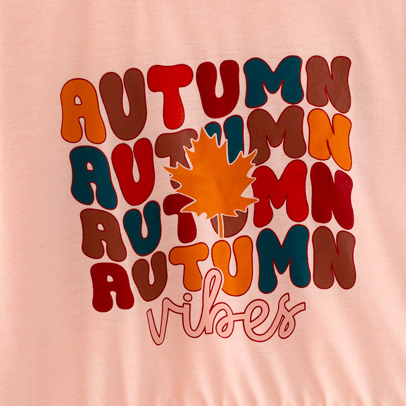 （In Stock Q6-2-1）Girls Thanksgiving “AUTUMN VIBES” Print Top