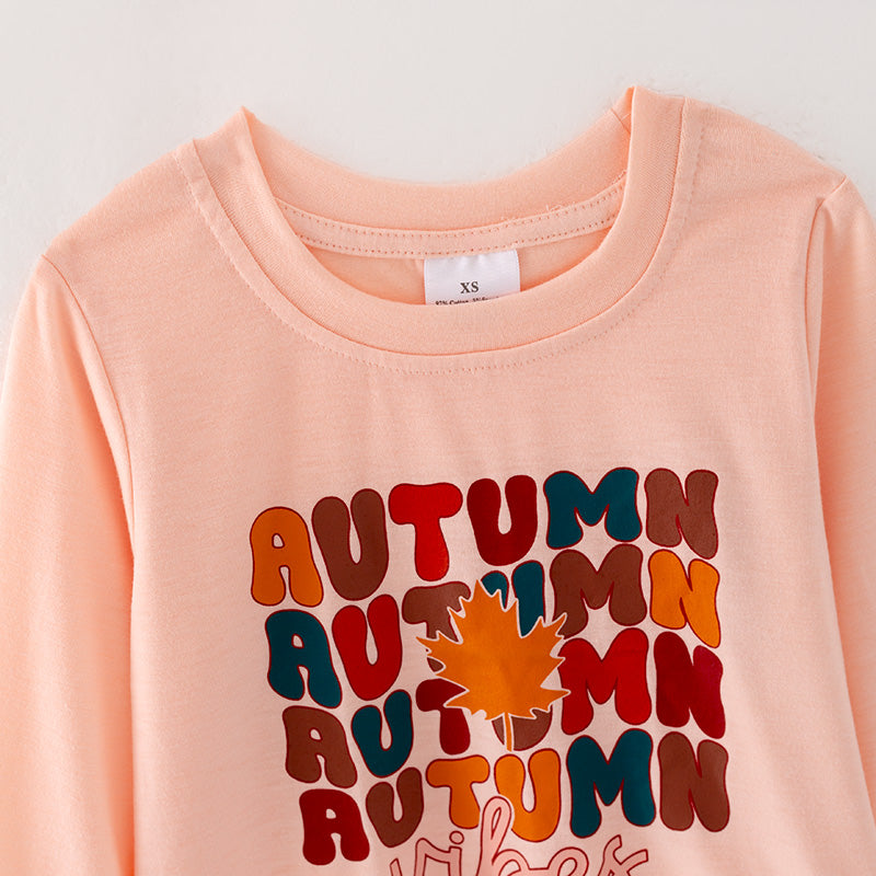 （In Stock Q6-2-1）Girls Thanksgiving “AUTUMN VIBES” Print Top