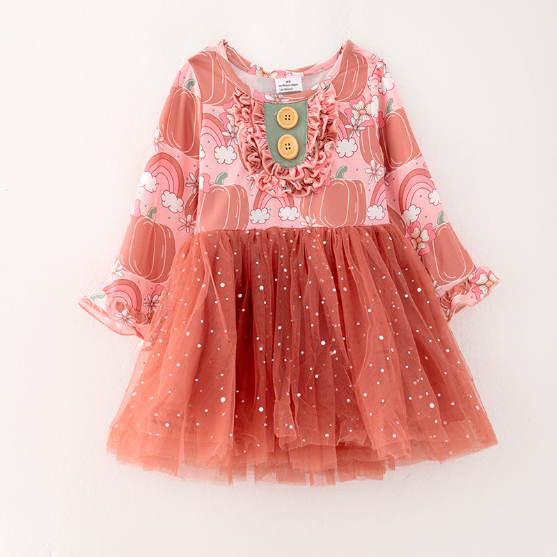 （In Stock Q2-4-1）Girls Thanksgiving Print Tulle Dress