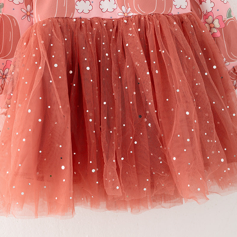 （In Stock Q2-4-1）Girls Thanksgiving Print Tulle Dress