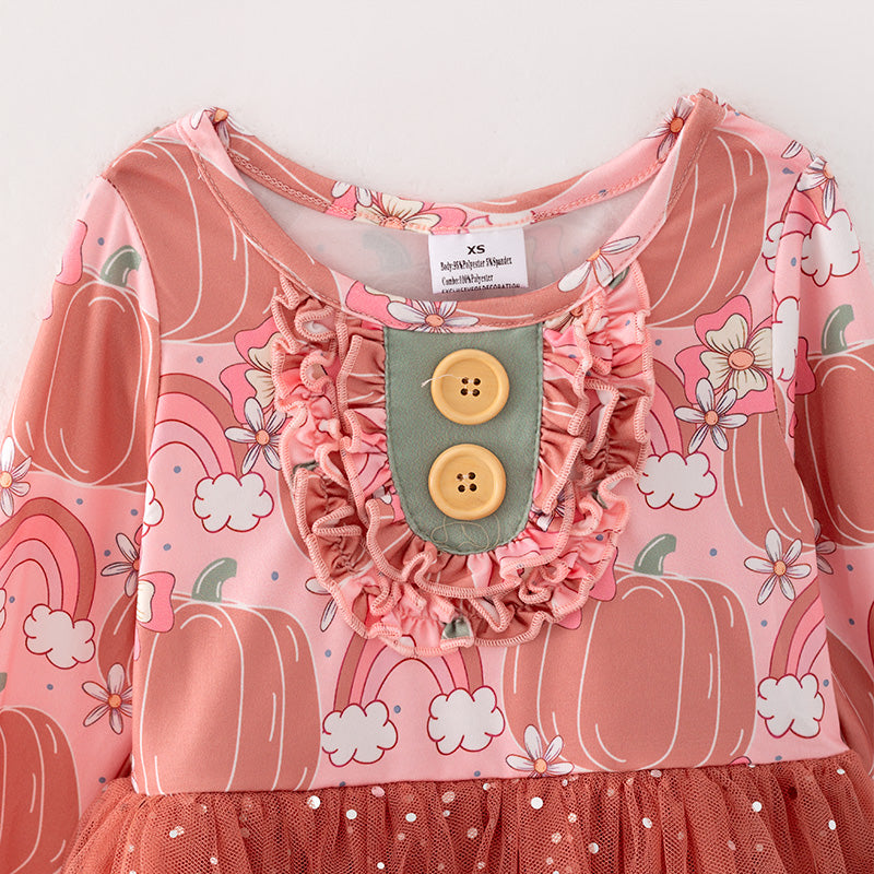 （In Stock Q2-4-1）Girls Thanksgiving Print Tulle Dress