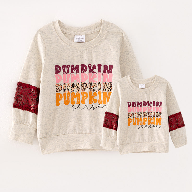 （In Stock Q6-4-1）Mommy and Me Thanksgiving Pumpkin Season Print Top