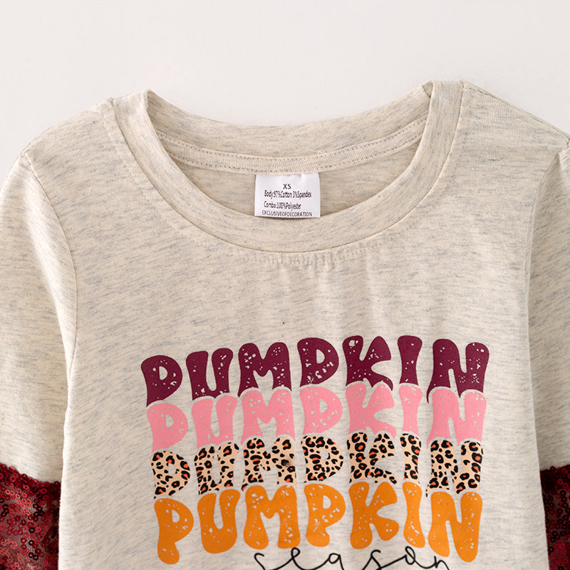 （In Stock Q6-4-1）Mommy and Me Thanksgiving Pumpkin Season Print Top