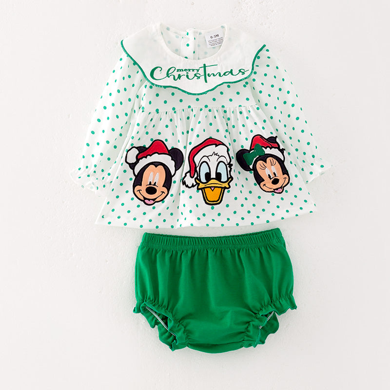 （In Stock A5-2-3） Baby Girls Christmas Cartoon Embroided Romper Set