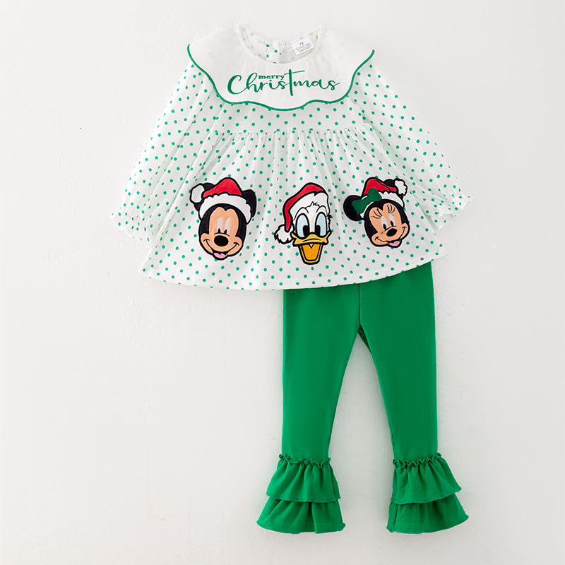 （In Stock A5-4-3）Girls Christmas Cartoon Embroided Outfit Set