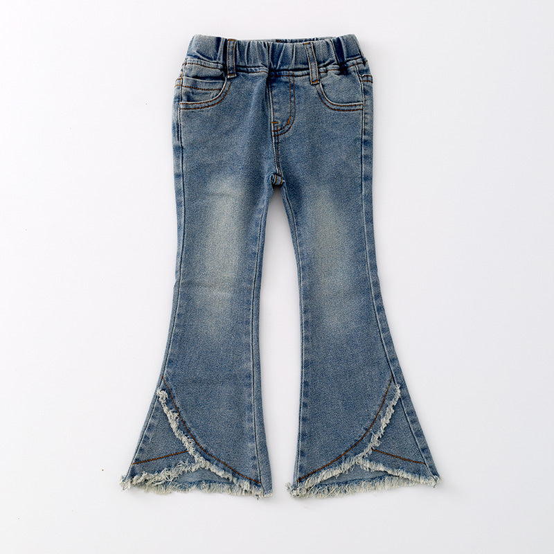 （In Stock A5-3-3）Girls Light Blue Denim Bell Pants