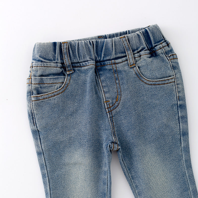 （In Stock A5-3-3）Girls Light Blue Denim Bell Pants