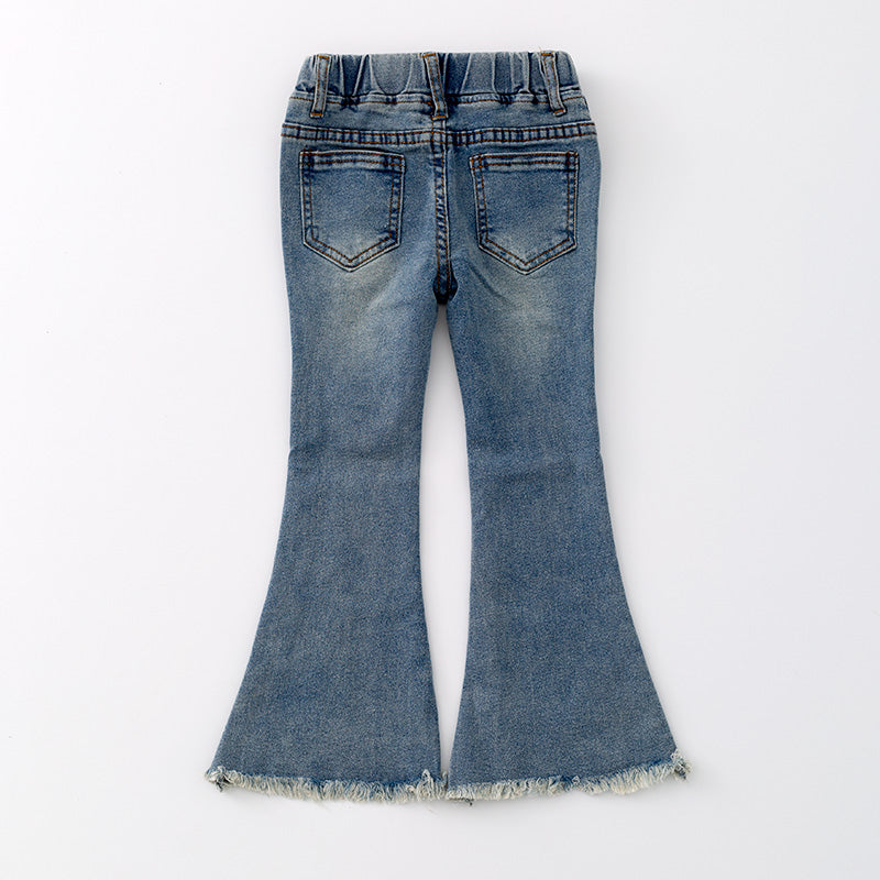 （In Stock A5-3-3）Girls Light Blue Denim Bell Pants