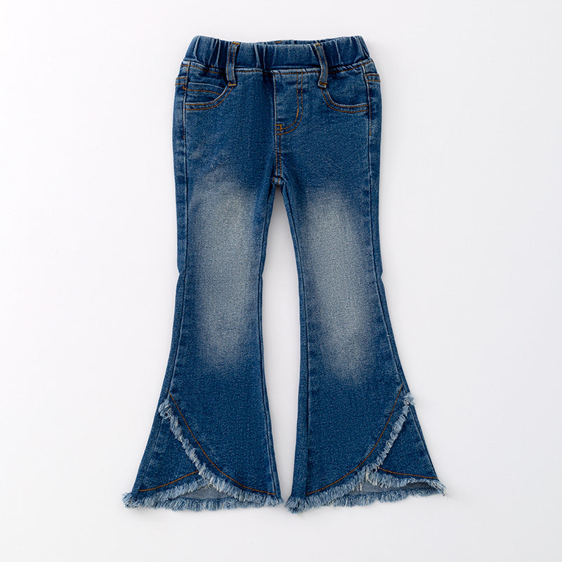 （In Stock A5-2-2）Girls Blue Denim Bell Pants