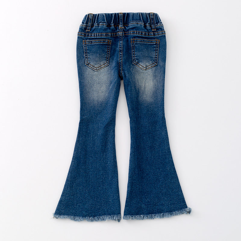 （In Stock A5-2-2）Girls Blue Denim Bell Pants