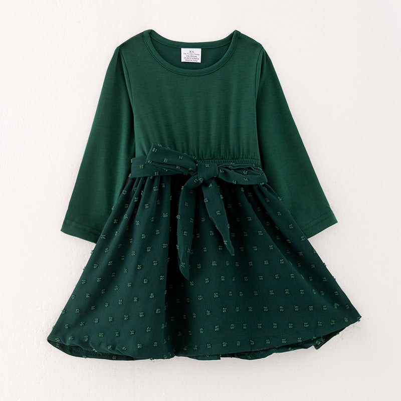 （In Stock L37-4-3）Girls Fall Dark Green Swiss Dot Dress