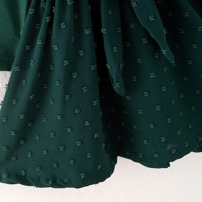 （In Stock L37-4-3）Girls Fall Dark Green Swiss Dot Dress