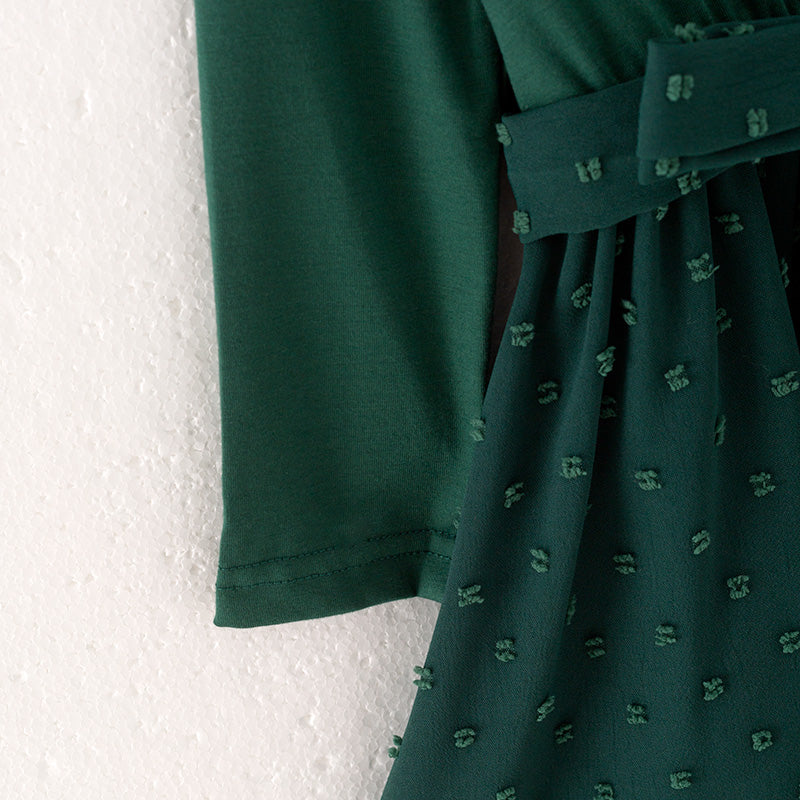 （In Stock L37-4-3）Girls Fall Dark Green Swiss Dot Dress