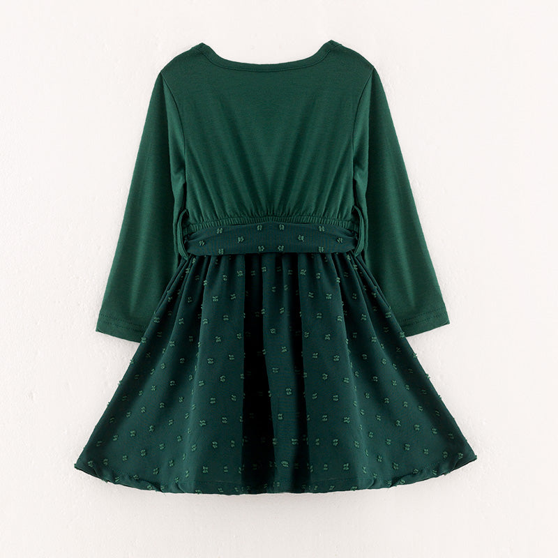 （In Stock L37-4-3）Girls Fall Dark Green Swiss Dot Dress