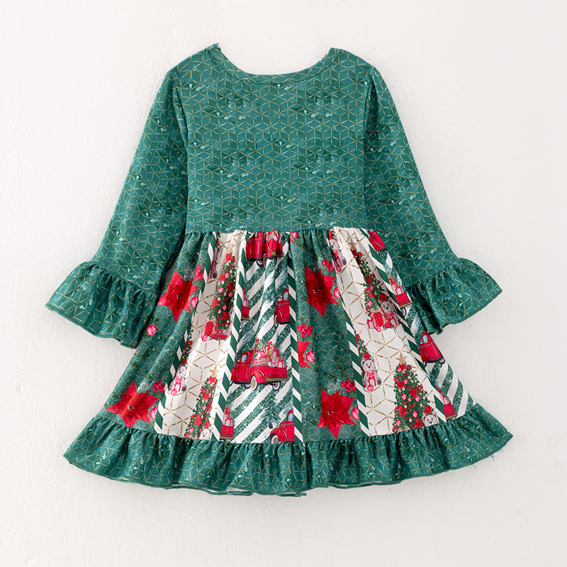 （In Stock L37-2-1）Girls Christmas Print Dress